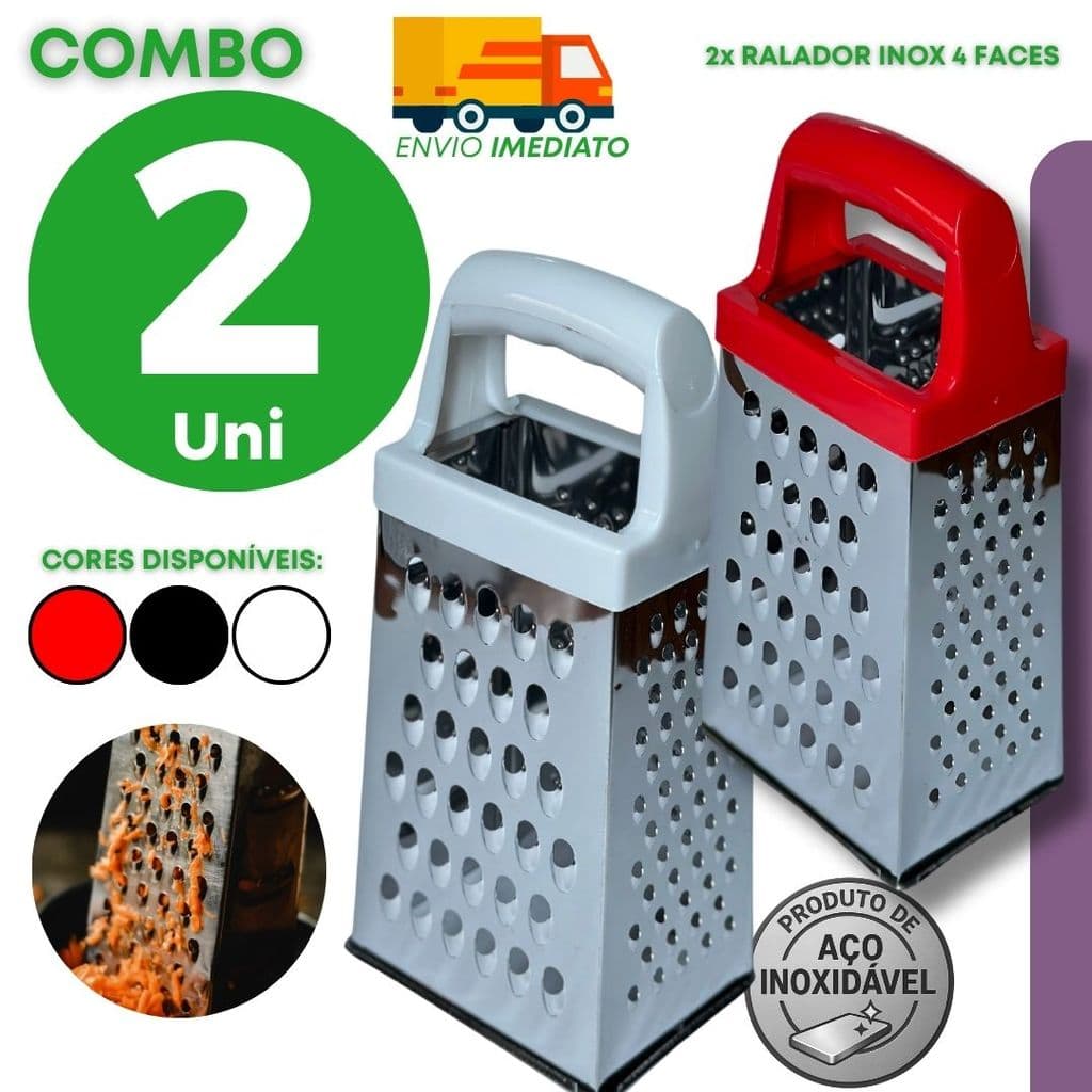Ralador 4 Faces Aço Inoxidável Cozinha Queijo Cenoura Batata Legumes Profissional Higienizável Alça