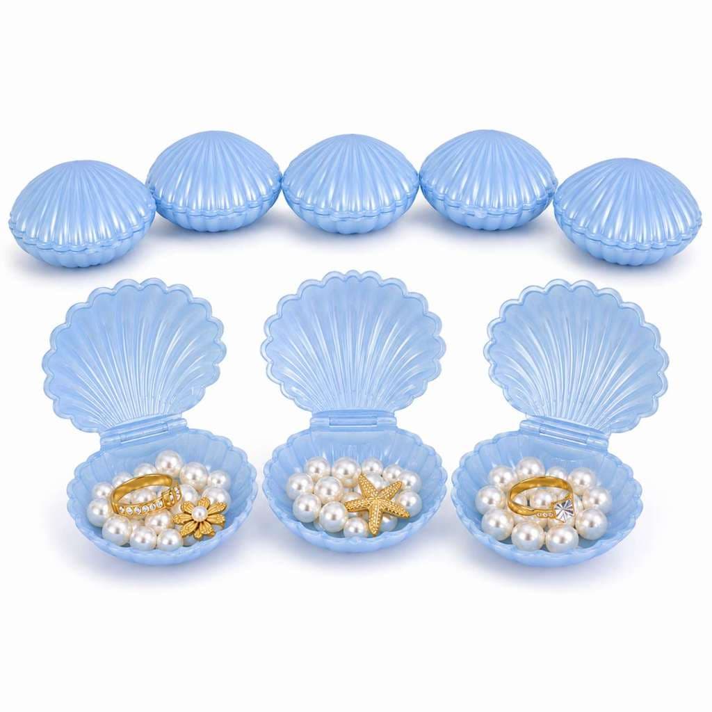 Kit 5 Concha Do Mar Azul  Decorativa Joias Lembrancinha