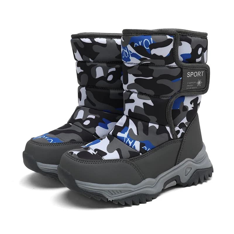 Botas de neve infantis quentes com forro acolchoado, impermeáveis e antiderrapantes para meninos, botas de inverno duráv