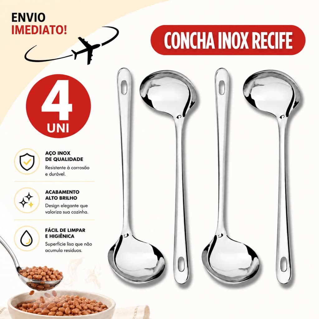 Kit 4 Concha Inox Profissional Cozinha Industrial Resistente Anti Ferrugem * Envio Imediato *