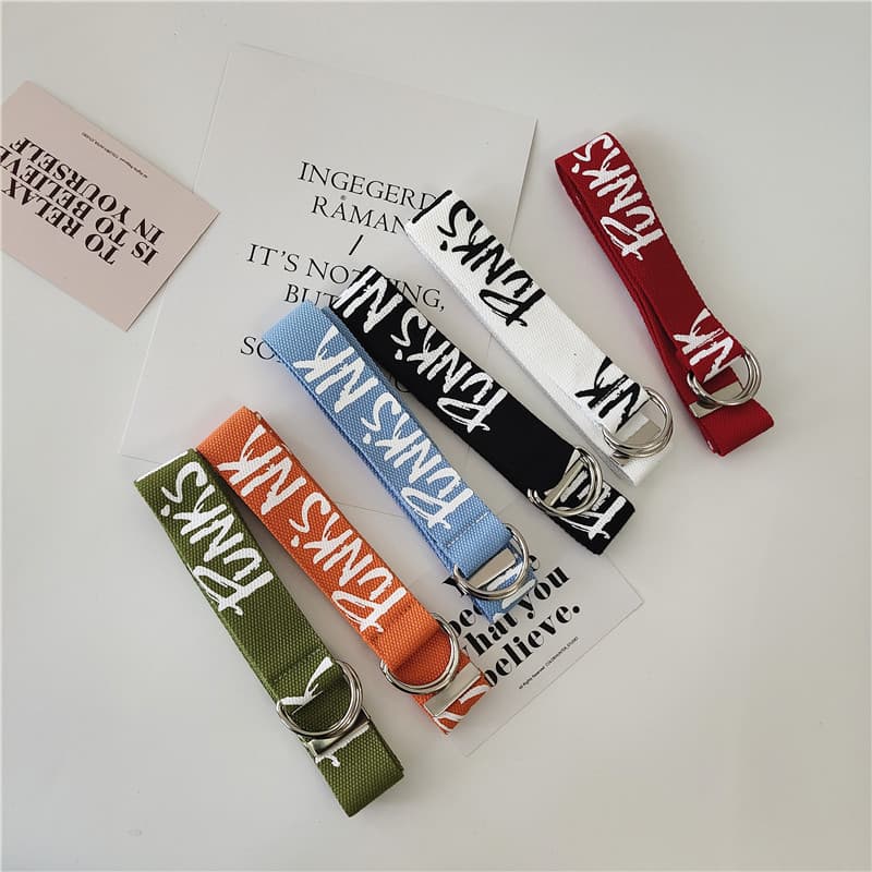 Cinto de lona sem furos feminino estilo bf simples All-Match letras inglesas decoração coreana cinto de fivela de anel d