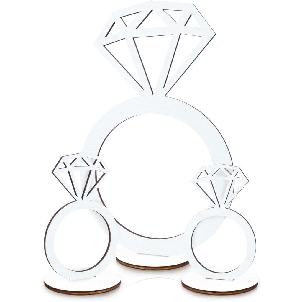 3 Peças de Centros de Mesa para Chá de Panela com Placa de Anel de Diamante, Decorações de Mesa em Madeira Branca com Pl