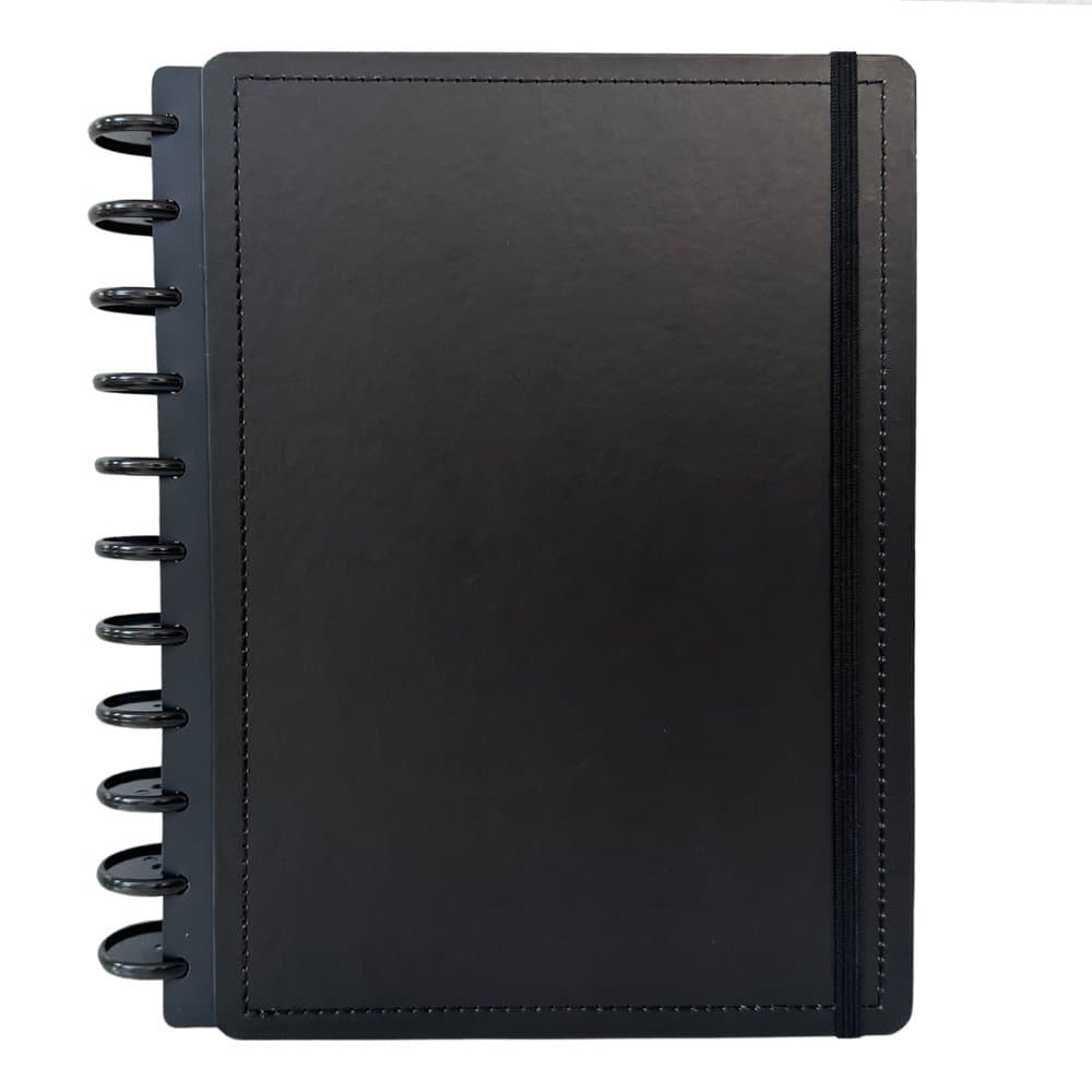 Caderno Inteligente Disco Médio 60 Folhas Reposicionáveis Capa Dura Preto Elástico Disko