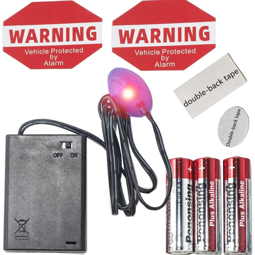 Alarme Falso para Carro, Alarme Simulado (Baterias Inclusas), Luz LED Vermelha Simula Sistema de Segurança, Lâmpada de A