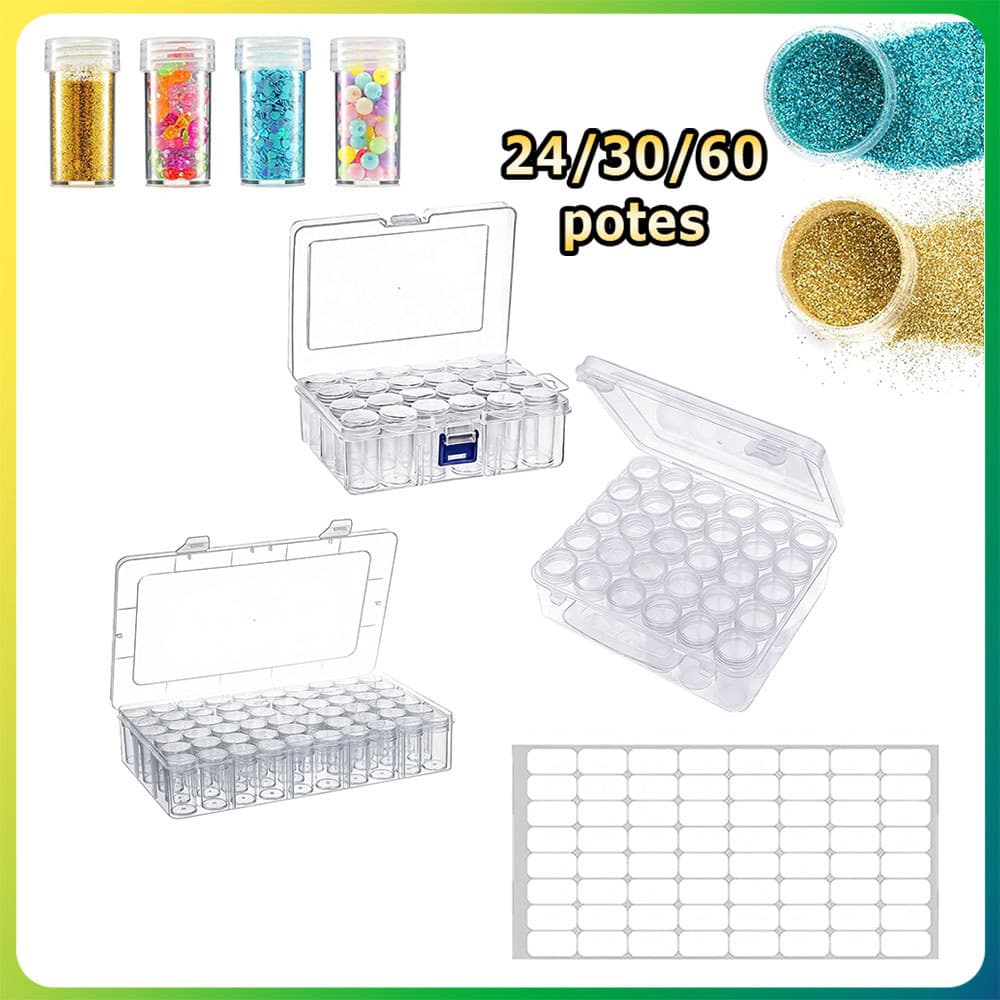 Organizador de miçangas caixa de armazenamento transparente 60/30/24 frascos redondos para sementes lantejoulas e strass