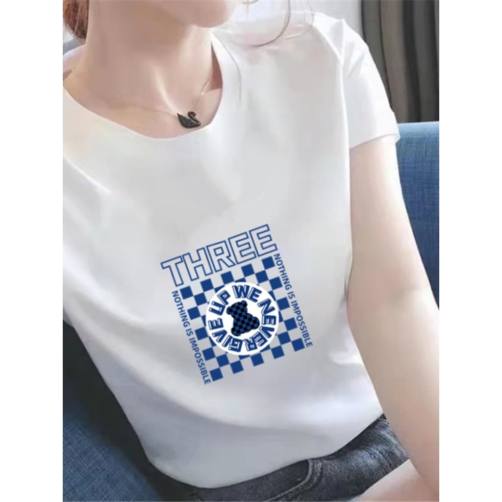 Americano doce legal High Street Bear xadrez branco de manga curta camiseta feminina verão moda nicho fino-ajuste All-Ma