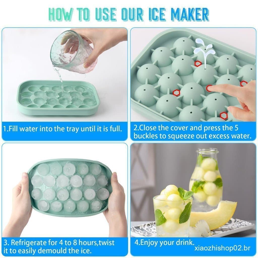 Forma de Gelo de Silicone Elástico 22 Bolas de Gelo com Tampa, Forma de Gelo Livre de BPA para Congelar Cubos de Gelo Ca