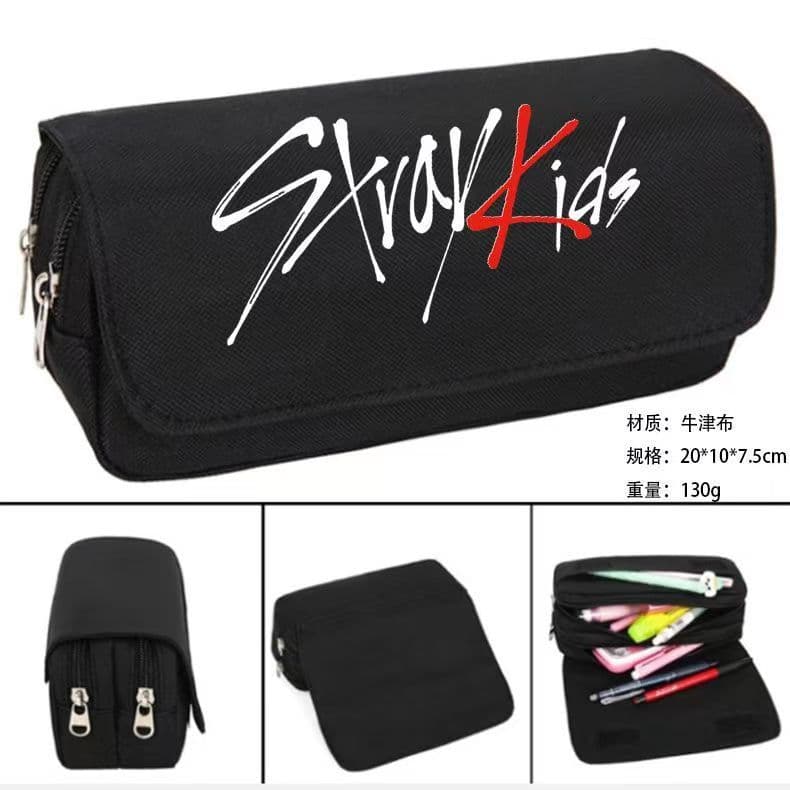Estojo preto Stray Kids com zíper, bolsa de lápis de lona, adequado para estudantes, material escolar para estudantes do