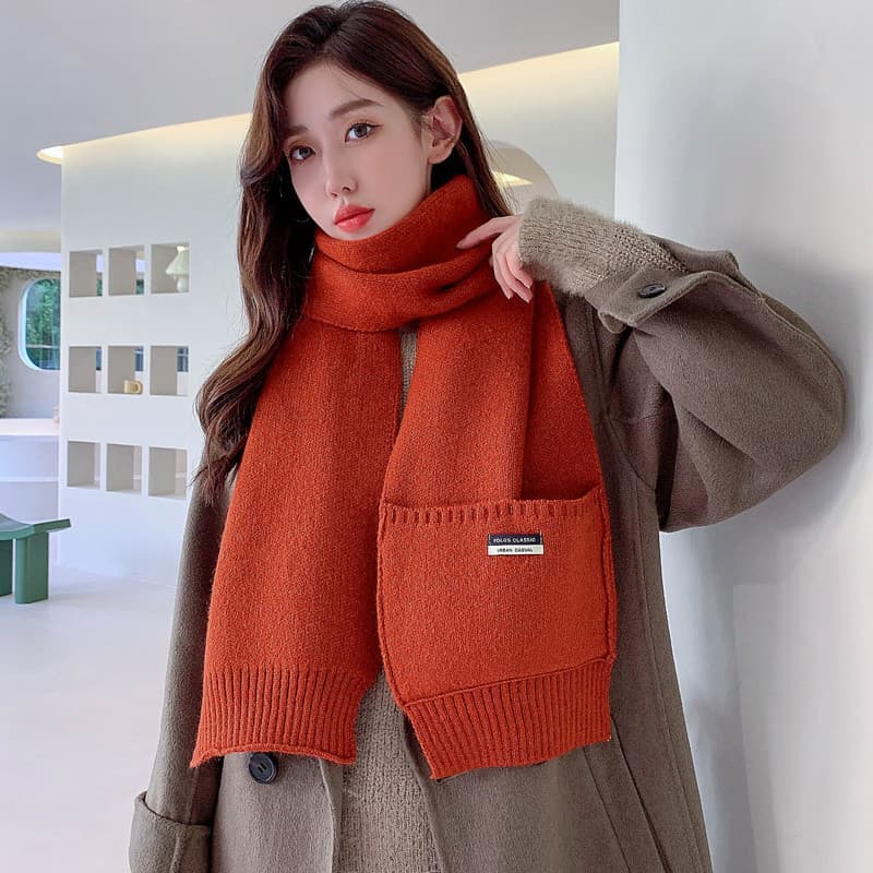 Inverno grosso quente malha lã cachecol feminino 2024 novo estilo Klein azul versão coreana All-Match cor sólida bolso b
