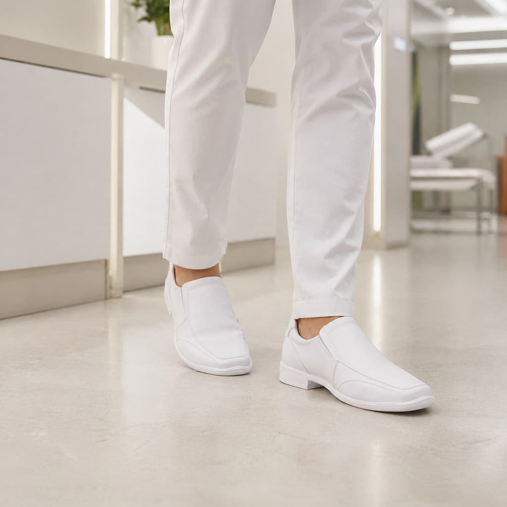 Sapato Social Masculino Branco Ortopédico Enfermeiro Médico Confortável