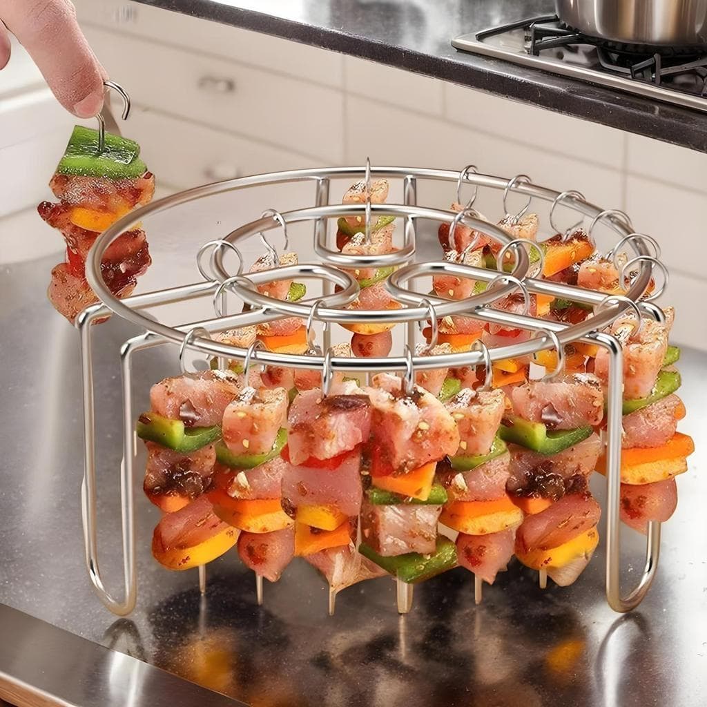 Fritadeira De Ar Grelhado Espeto Rack Vertical Resistente Ao Calor Design À Prova De Ferrugem Inoxidável Grelhar Suporte
