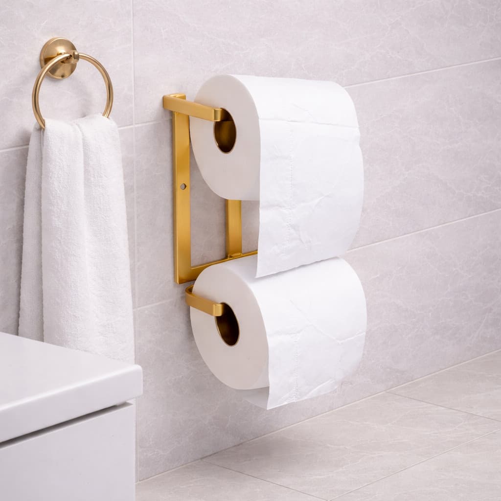 Porta Papel Higienico Duplo Parede Banheiro Suporte 2 Rolos Preto Dourado Luxo Decoracao