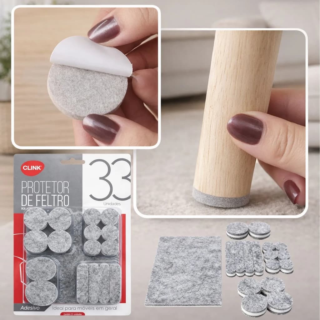 Kit 33 Protetores Pés Móveis Piso Quina Mesas Multiuso