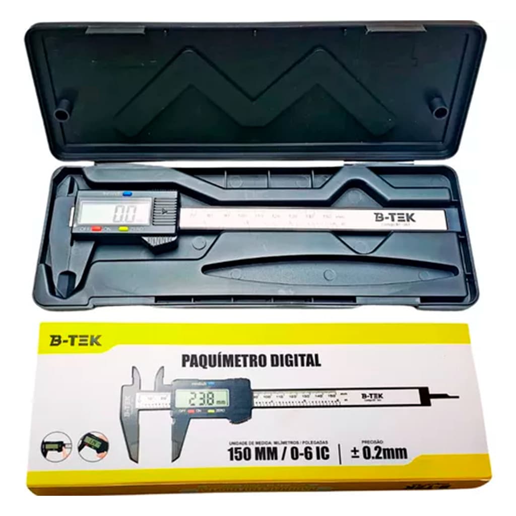 Paquímetro Digital 150mm Fibra Carbono Estojo 2 Baterias