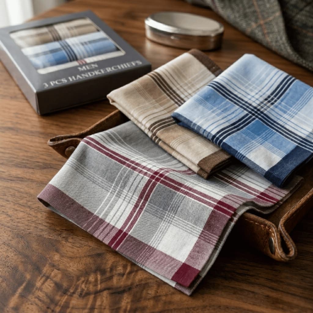 Kit 6 Lenços Masculino Liso Listrado Xadez 100% em Algodão 40cm x40cm para uso diário Terno Óculos
