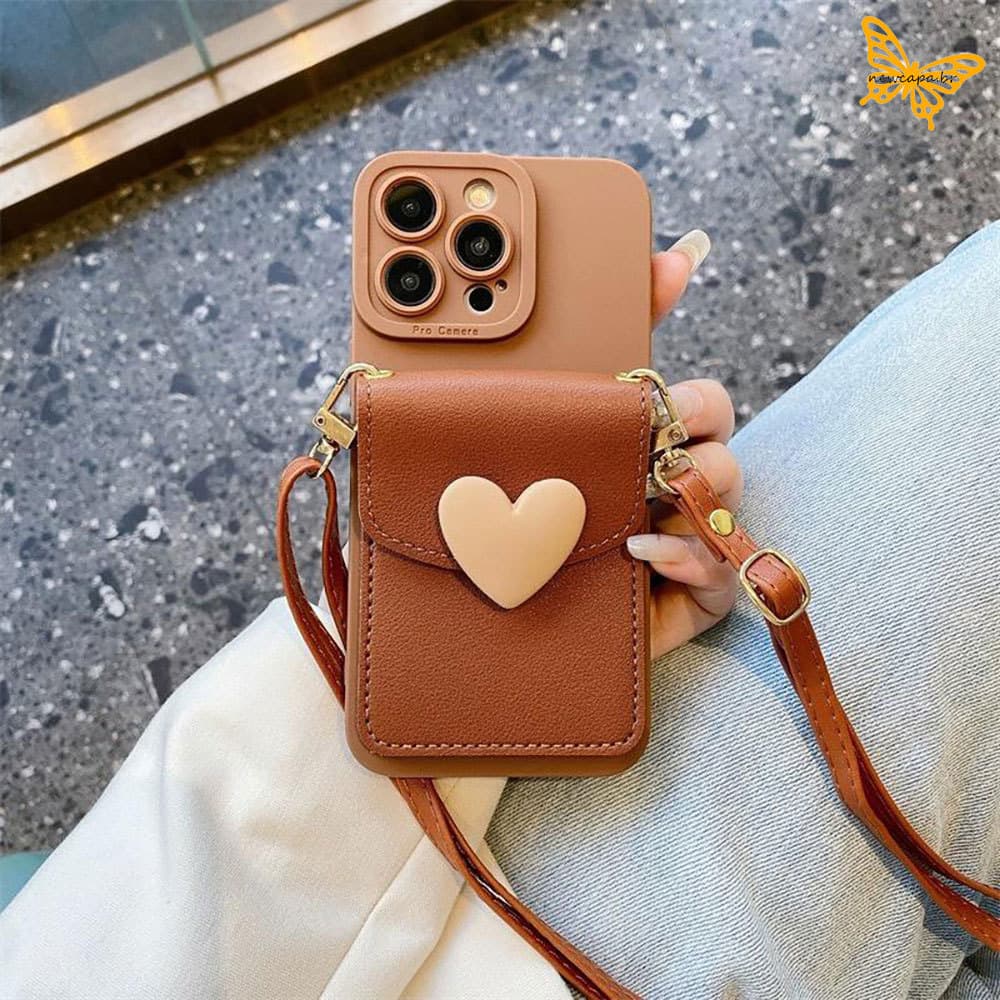 Capa Para iPhone 17 17E 16 16E 15 14 13 12 11 8 7 XR SE Plus Pro Max Capinha Porta-Cartões Cordão Anti Choque AXKB 8801