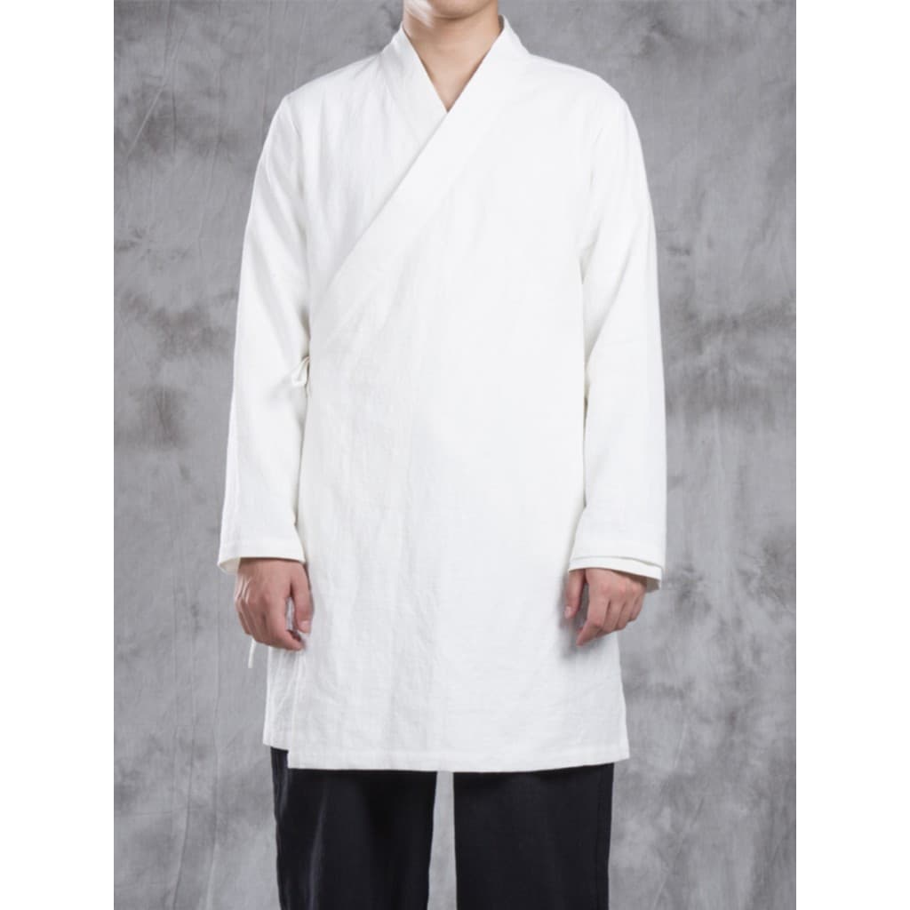 Estilo chinês masculino linho jaqueta de comprimento médio linho tamanho grande topo algodão linho estilo chinês Hanfu L
