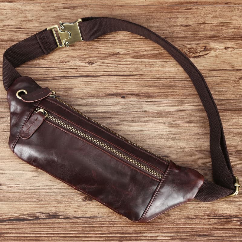 Bolsa mensageiro de couro artesanal de um ombro masculina de couro genuíno Casual bolsa de cintura para celular esportes