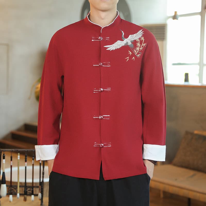 T Tang terno masculino estilo chinês outono novo estilo algodão linho camisa de manga comprida Retro solto tamanho grand