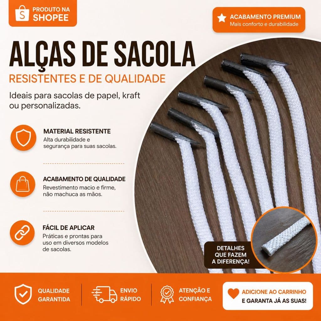 Alça tipo Cordão 6/1 35 cm c/pont 100un