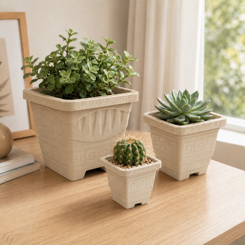 Kit Jogo 3 Vasos Quadrado Decorativos para Plantas Cachepô Mesa Centro Injetado