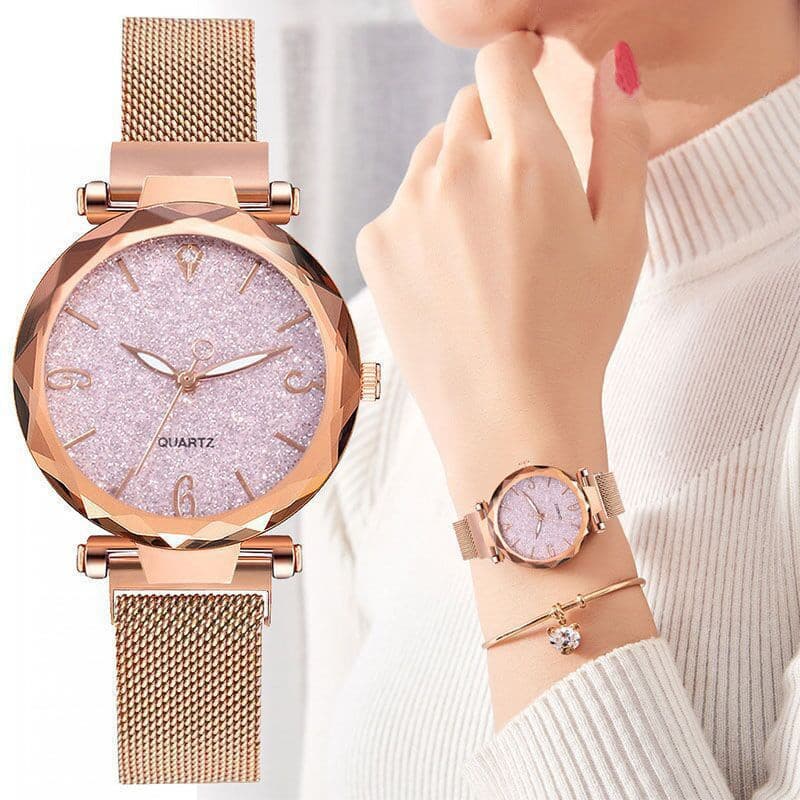 Relógio Feminino Quartz Com Pulseira De Ímã Fácil
