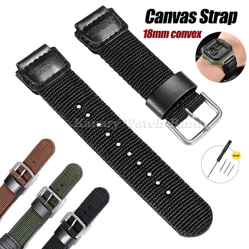 Pulseira esportiva convexa de 18mm, adequada para relógios militares AE1200 SGW300 AQ-S810W AQS800W W216H W735H W800H.