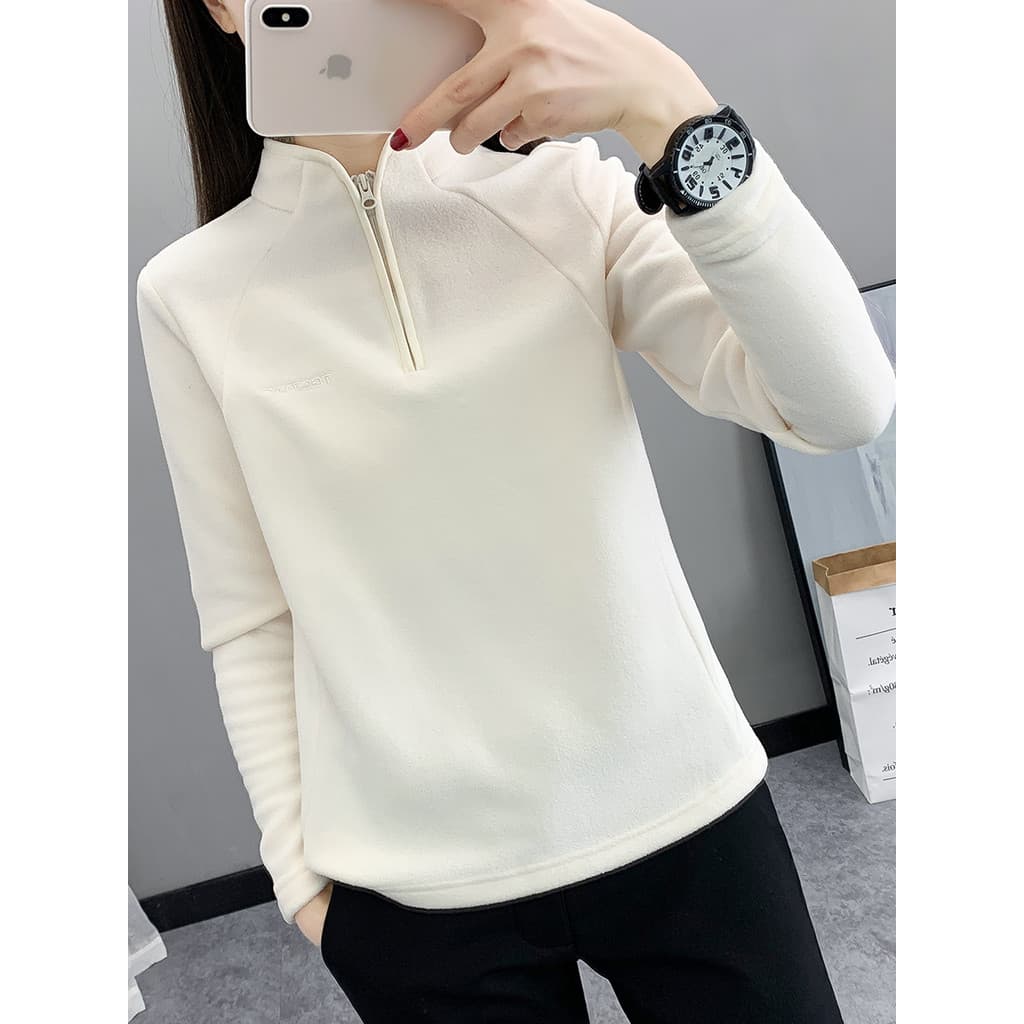 Esportes ao ar livre engrossado quente velo jaqueta feminina topo de manga comprida camiseta feminina velo meio Cardigan
