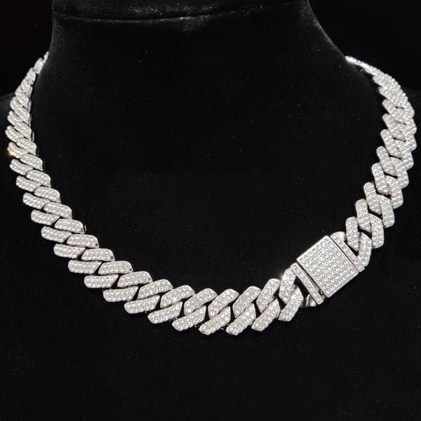 Novo Diamante Completo 15mm Romboide Flap Fixação Corrente Cubana Ice Moda Jóias Colar Jóias Acessórios Masculinos