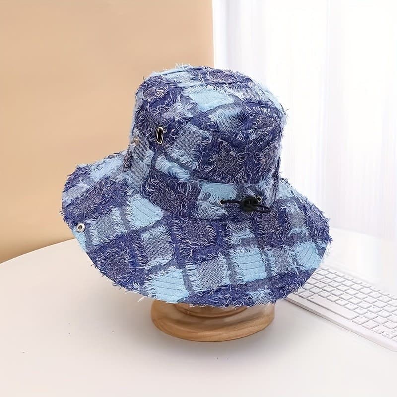 Versatile Raw Edge Checkered Bucket Hat**&***&---&&&&*&