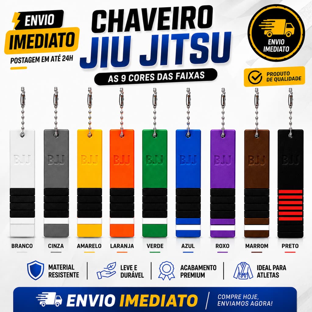 Kit Atacado Chaveiro Faixa BJJ Jiu Jitsu com Grau - Revenda Academia - Adulto e Infantil