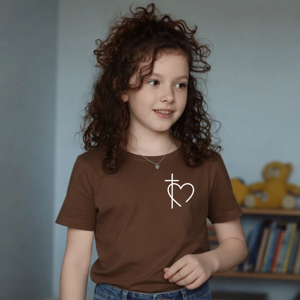 Camiseta Infantil Estampada Criança Cruz Peito 100% Básica Manga Curta Unissex Masculina e Feminino Básica