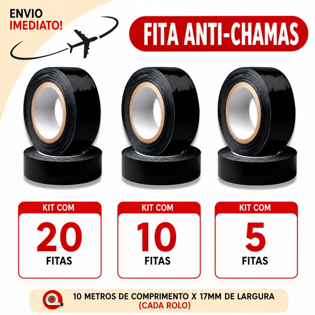 Conjunto 20 Fitas Anti Chamas Isolante Térmica Alta Resistência Calor Profissional Multiuso * Envio Imediato *