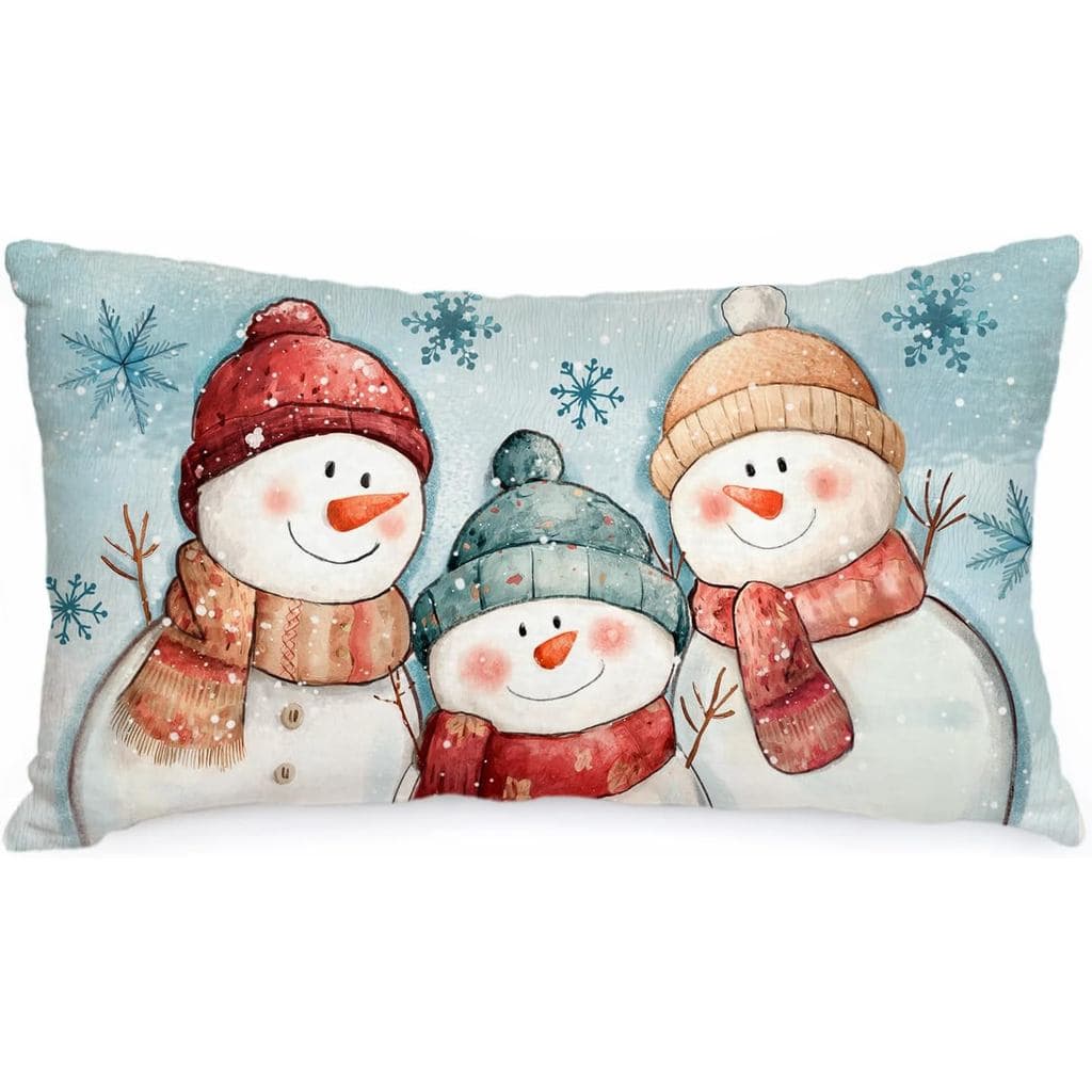 Capa de Almofada de Inverno AACORS 12x20 Polegadas, Decoração de Boneco de Neve e Floco de Neve, Capa de Almofada Sazona