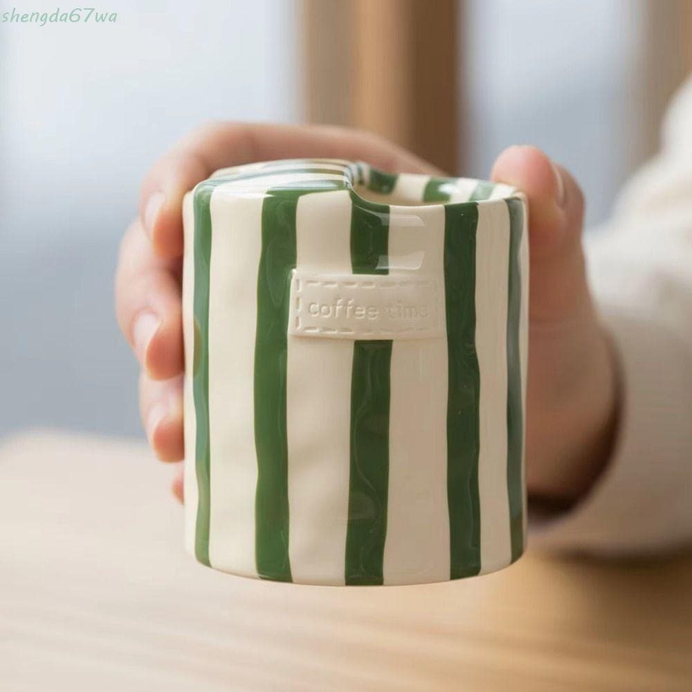 Caneca De Café De Cerâmica SHENGDA , Xícara Expresso Listrada Pintada À Mão Novidade , Aparelho Para Bebidas Listradas R