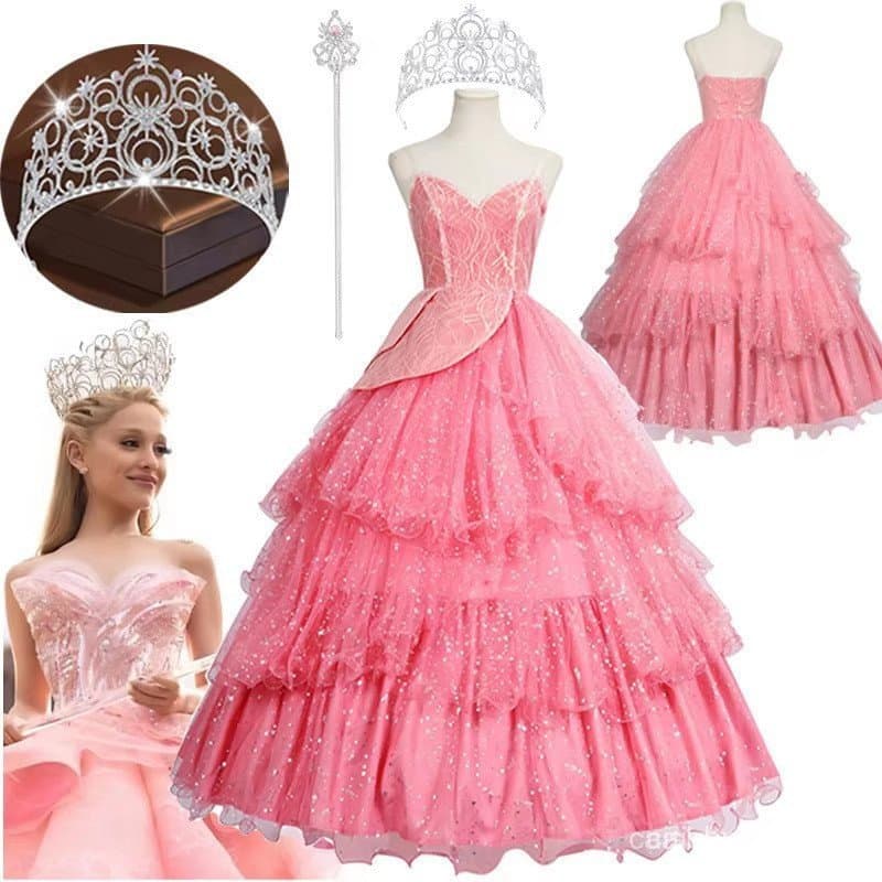 Fantasia Rosa Glinda para Adultos, Ideal para Festa de Halloween e Apresentações de Dança, Fantasia Feminina HWXJ 3N0X