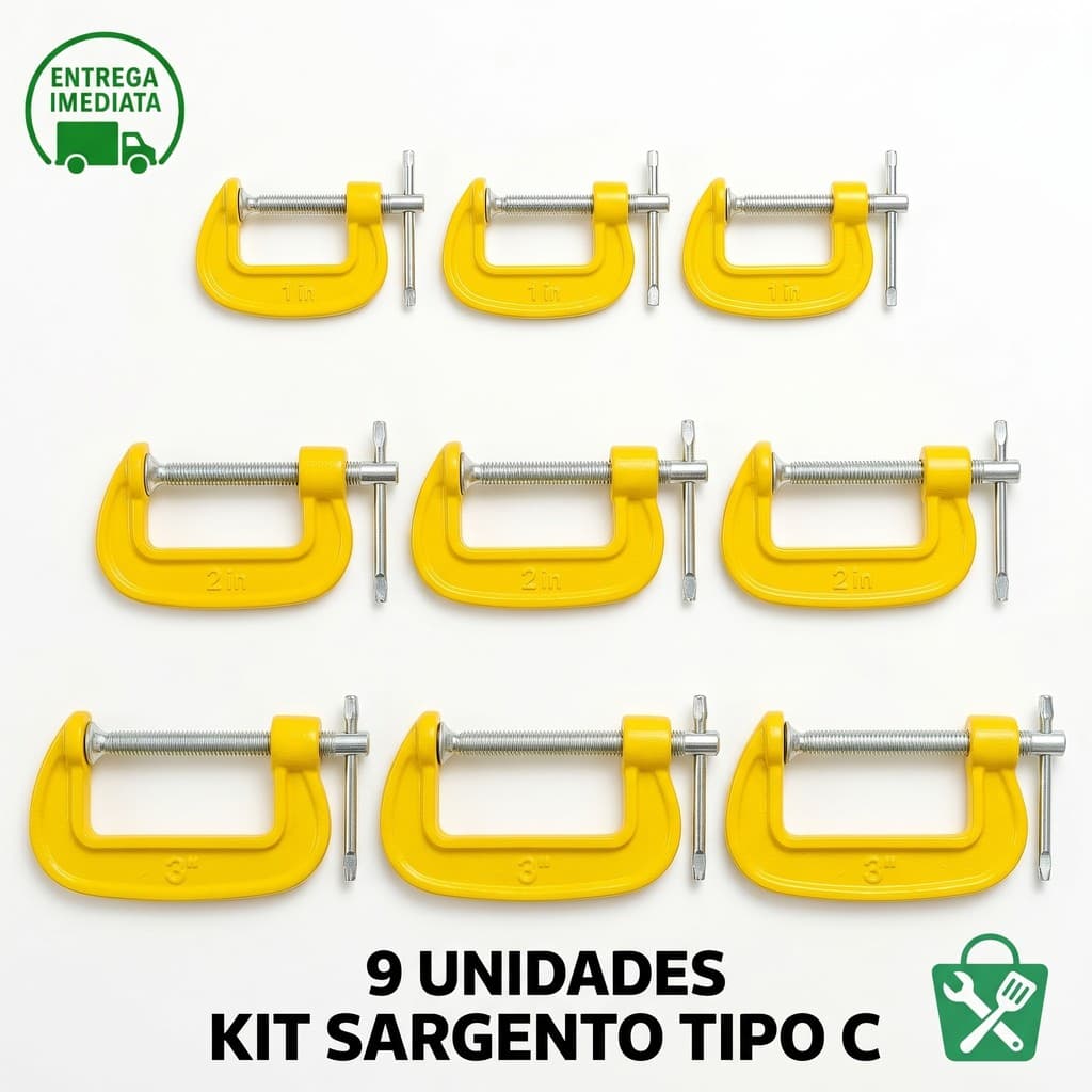 Jogo 9 Grampos Sargento Tipo C Profissional Ferro Fundido 1 2 3 Pol Marcenaria Serralheria Aço Forte