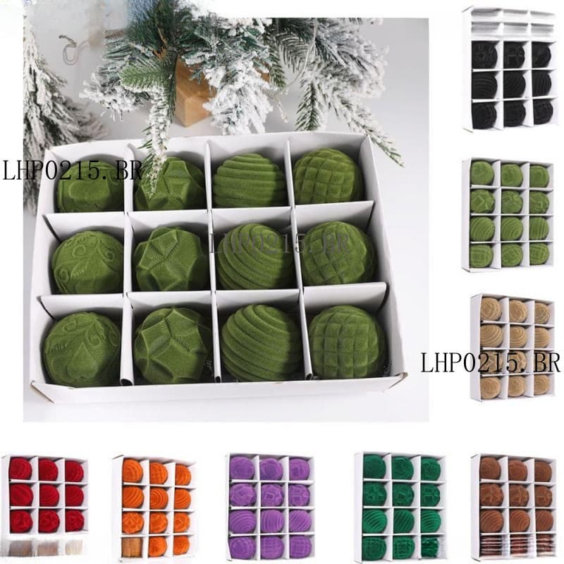 SOMEDAYMX1 12 Peças De Bolas De Natal De Veludo , Bola De Árvore Flocada De Plástico Decorativo , Pendurada LJ3F