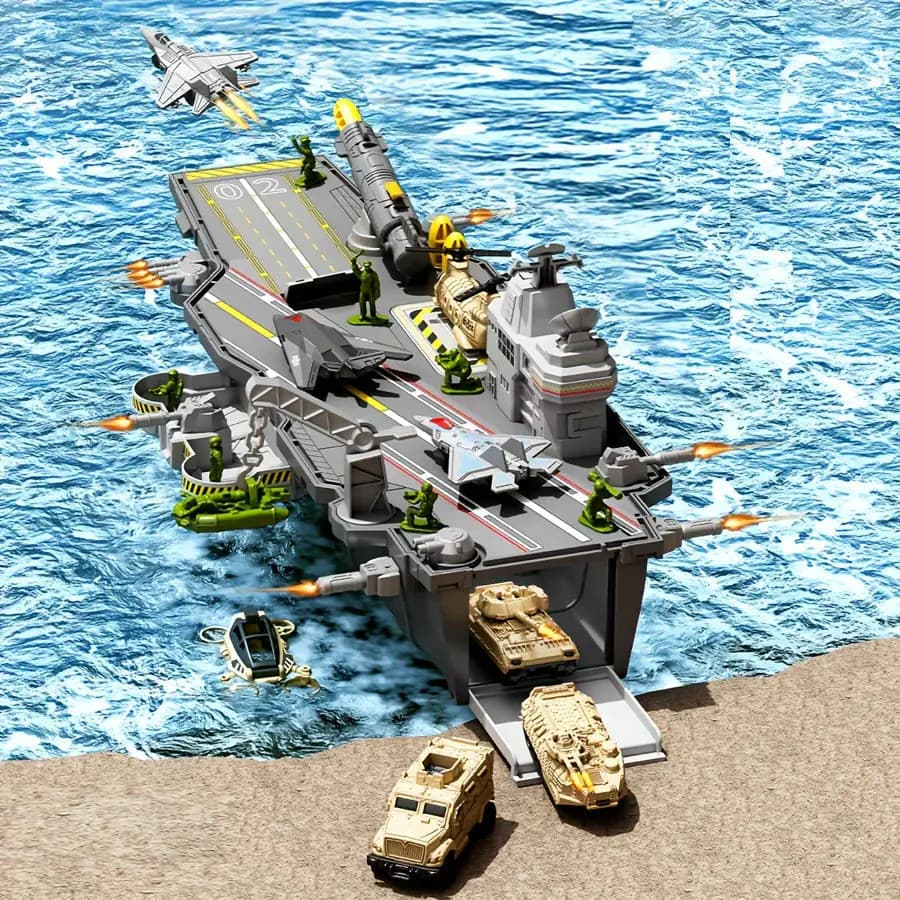 Conjunto Porta-Aviões Militar Com Figuras Militares , Jatos , Tanques E Helicópteros | Educacional De Cenas De Batalha P