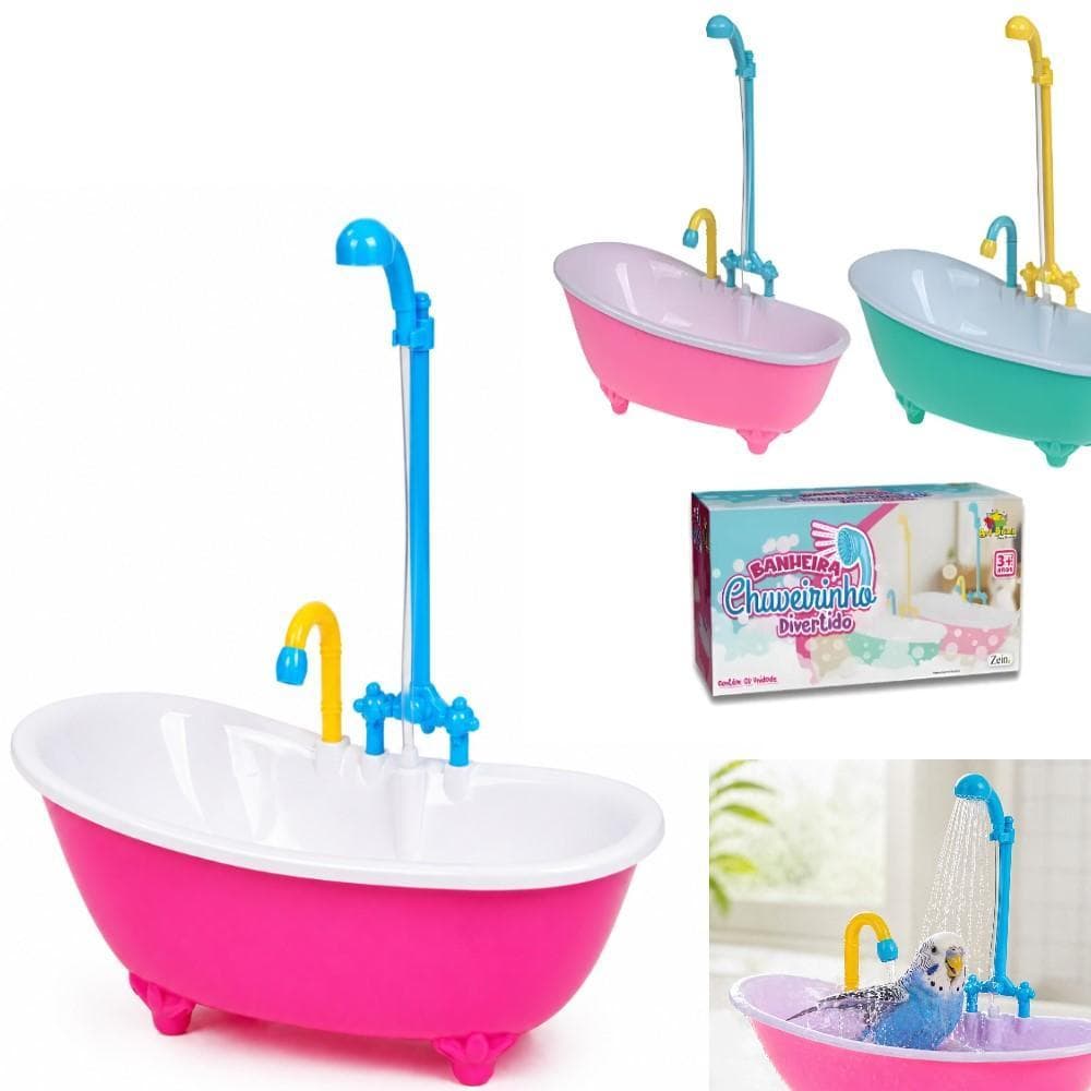 Banheira Boneca Infantil Com Chuveiro Funcional Lavador Passaros Calopcita Chuveirinho Eletrico Brinquedo Interativo Duc