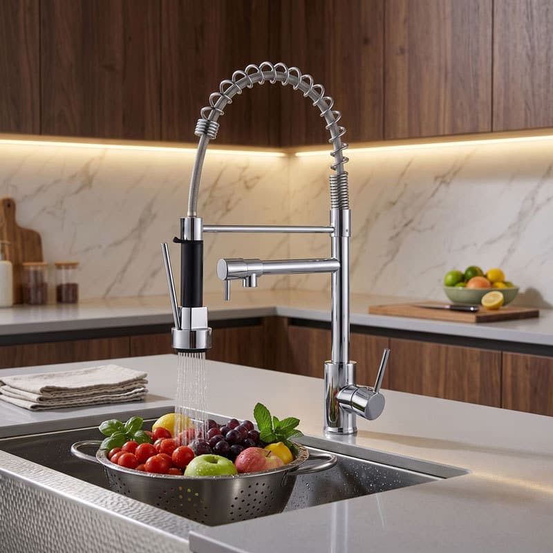 Torneira Cozinha Monocomando Flexível Retrátil Spray Quente e Frio Inox 304