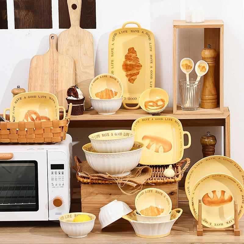 Pão dos desenhos animados pratos de cerâmica pratos talheres criativo bonito tigela macarrão pratos domésticos Underglaz