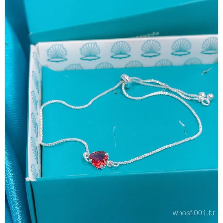 Pulseira regulável coração rosa minimalista delicada a prata 925