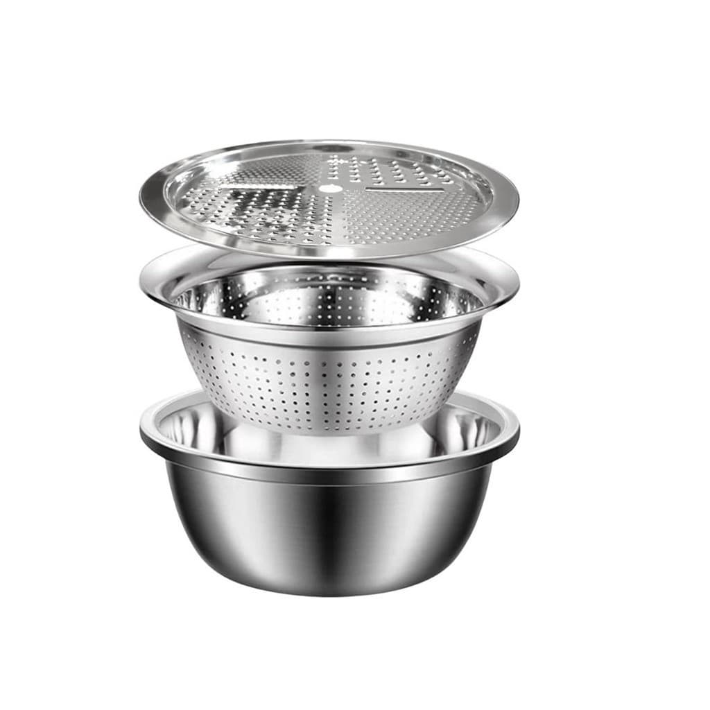 Multifuncional De Aço Inoxidável Bacia Dreno Cesta Cortador Ralador De Legumes Saladas Fruta Kit 3 Em 1 Cozinha