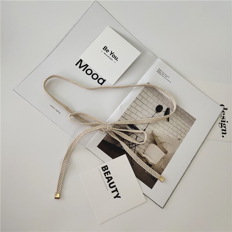 Feminino simples All-Match PU cinto fino atado trançado decorativo combinando saia pérola cinto feminino atado cinto de