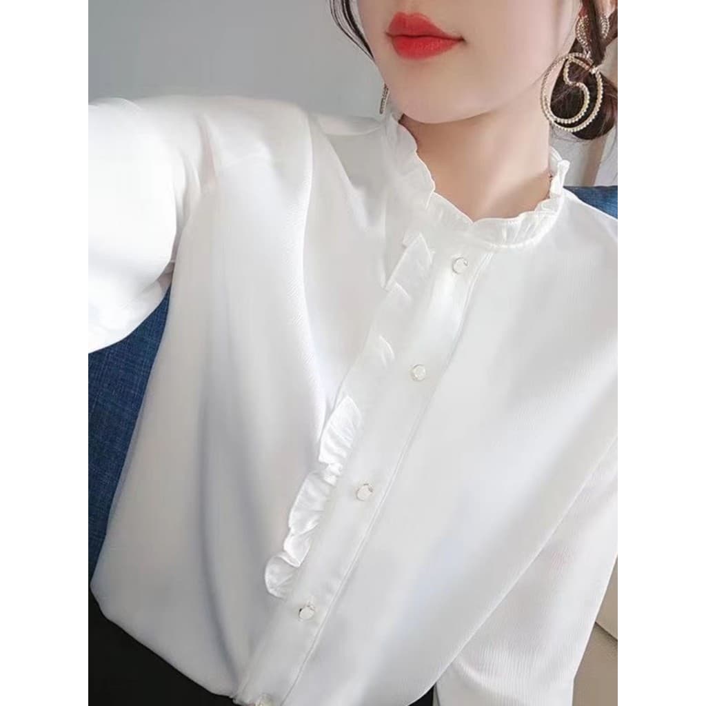 Novo estilo elegante profissional Wear topo de manga comprida camisa branca feminina 2026 primavera versão coreana moda