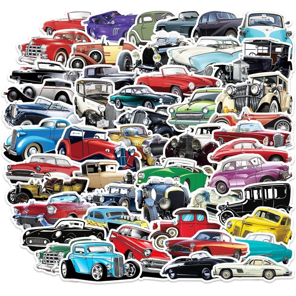 Pacote de 51 Adesivos Vintage de Carros Clássicos para Crianças, Adolescentes e Adultos, Adesivos e Decalques de Vinil I