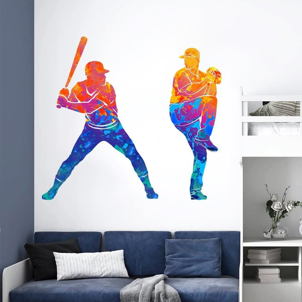Adesivos de Parede Coloridos de Jogadores de Beisebol, Decalques de Parede de Beisebol, Adesivos Descoláveis e Coláveis,