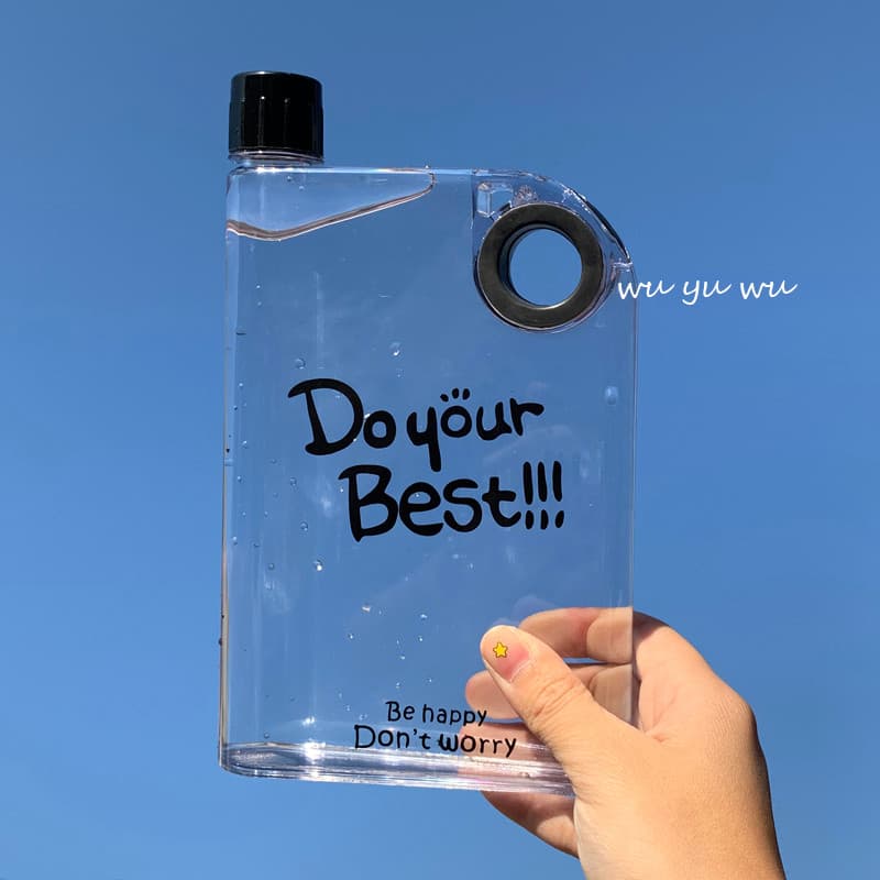 Copo de água plano retangular garrafa de água simples fosco quadrado garrafa de água esportes plástico das mulheres dos