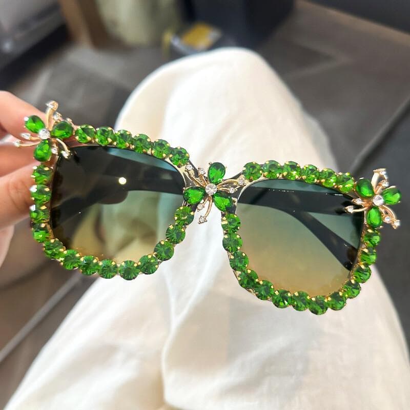 Óculos de Sol Femininos Super Grandes com Diamantes, Óculos de Sol Femininos Únicos Feitos à Mão com Strass, Óculos de S